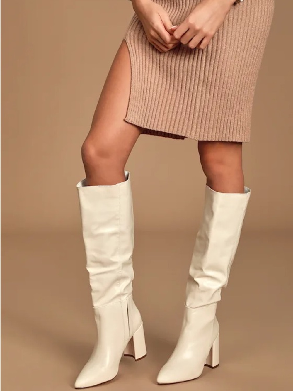 LULUS Classic White Knee-High Block Heel Boots - Women's US7 NEW NEVER WORN US7